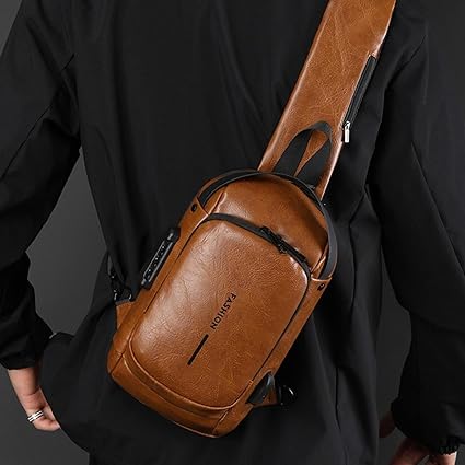 Mochila CUERO Antirrobo Usb NARANJA