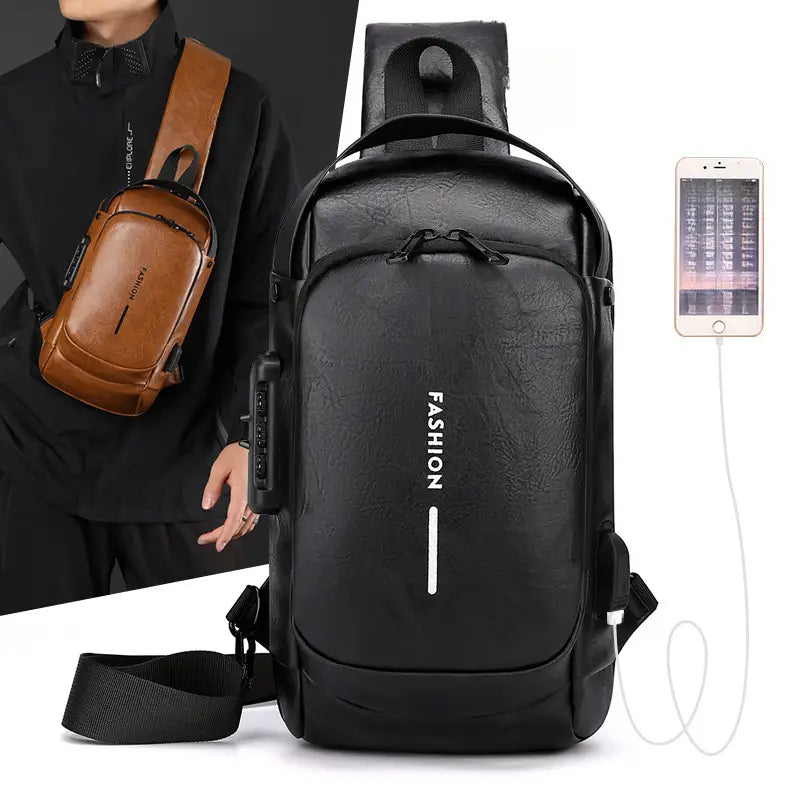 Mochila CUERO Antirrobo Usb NARANJA