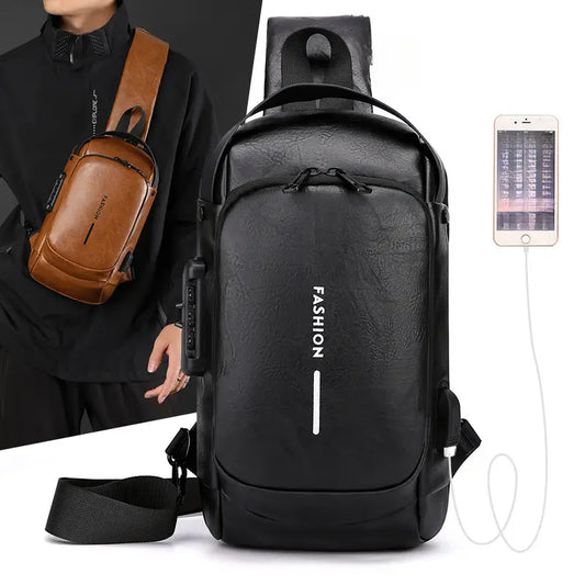Mochila CUERO antirrobo Puerto Usb NEGRO